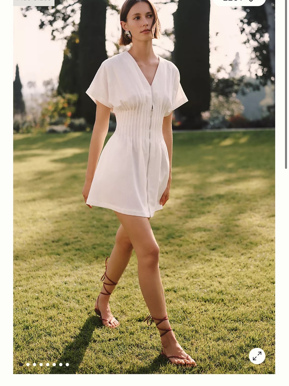 Anthropologie Cream Button-Front Smocked Mini Dress